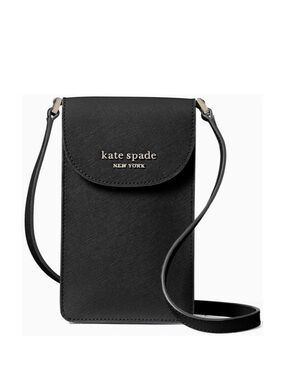 kate spade black Saffiano Crossbody Phone Pouch with Credit card holder in back